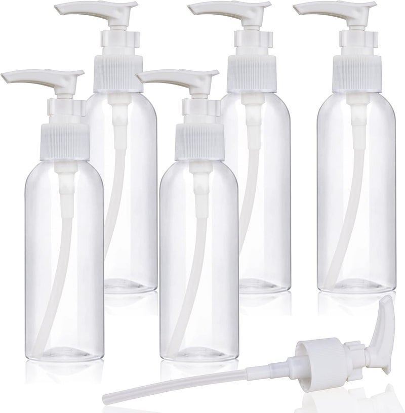 BOMEX 5 Pack Travel Bottles Pump Bottles Dispenser 3.4oz/100ml Plastic Lotion Pump Bottle Clear Travel Toiletry Bottles with Extra 1 Pump Leak Proof for Makeup Cosmetic Containers (White) - Image 1