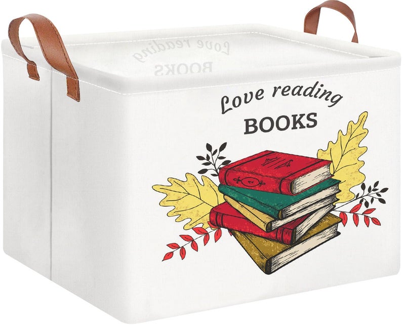 HKEC Rectangle Books Storage Basket Gift Basket Empty with Handles Cute Organizer Storage Bin Room DecorBooks - Image 2