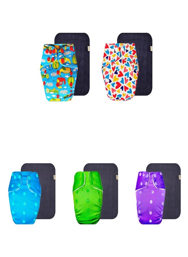 Dumbledo Premium Cloth Diaper with Gray Insert (Pack of 5) | Soft & Gentle | Reusable & Washable | Adjustable Snaps | Worry-Free Diapering | 3 Months - 3 Years | Unisex Baby - Image 1