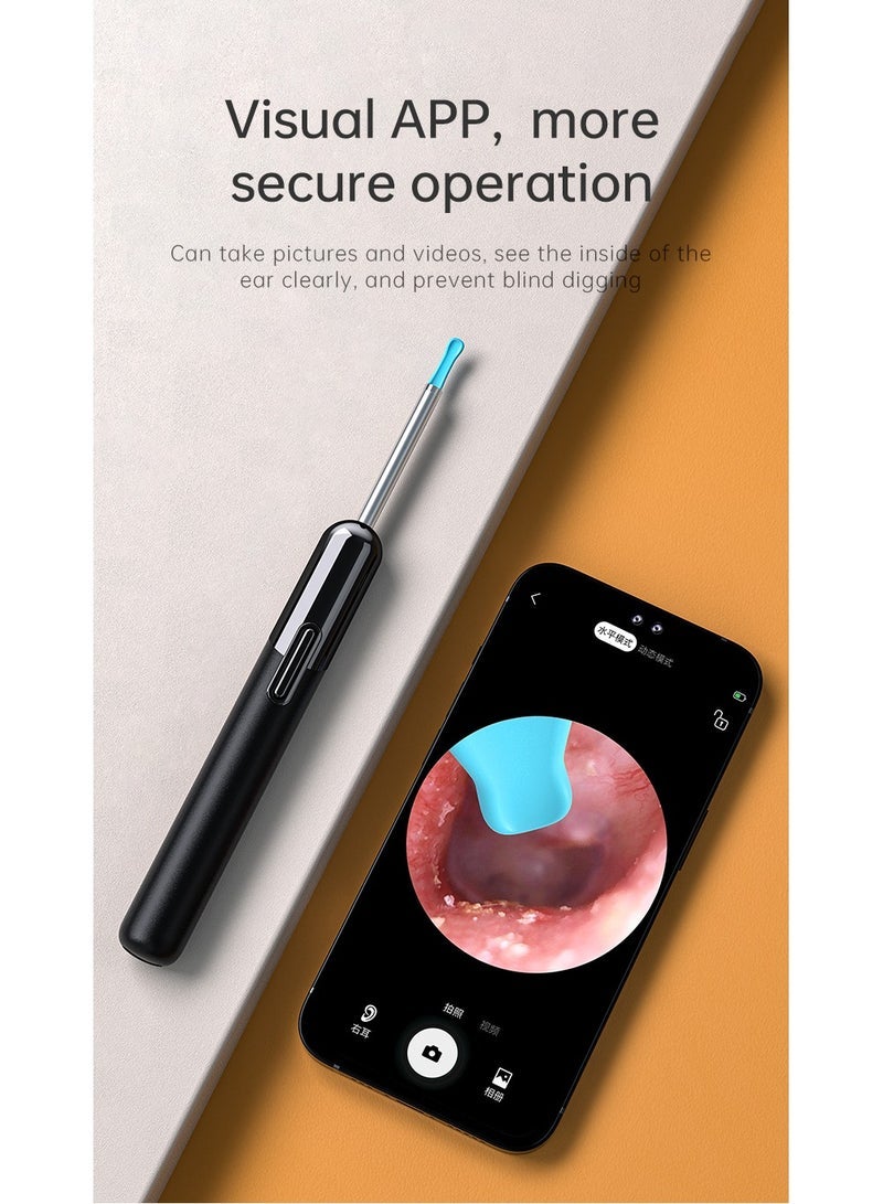 إزالة شمع الأذن - أداة إزالة شمع الأذن مع مجموعة أذن مكونة من 8 قطع - ملعقة إزالة الشمع المرئية بتقنية الواي فاي - مجموعة إزالة شمع الأذن مع منظف الأذن الخفيف لنظامي التشغيل iOS وAndroid (أسود) - Image 2