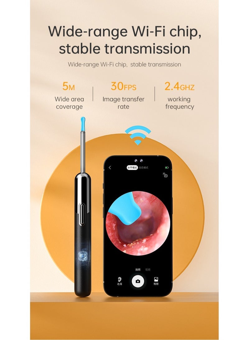 إزالة شمع الأذن - أداة إزالة شمع الأذن مع مجموعة أذن مكونة من 8 قطع - ملعقة إزالة الشمع المرئية بتقنية الواي فاي - مجموعة إزالة شمع الأذن مع منظف الأذن الخفيف لنظامي التشغيل iOS وAndroid (أسود) - Image 3