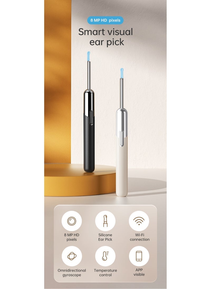 إزالة شمع الأذن - أداة إزالة شمع الأذن مع مجموعة أذن مكونة من 8 قطع - ملعقة إزالة الشمع المرئية بتقنية الواي فاي - مجموعة إزالة شمع الأذن مع منظف الأذن الخفيف لنظامي التشغيل iOS وAndroid (أسود) - Image 5