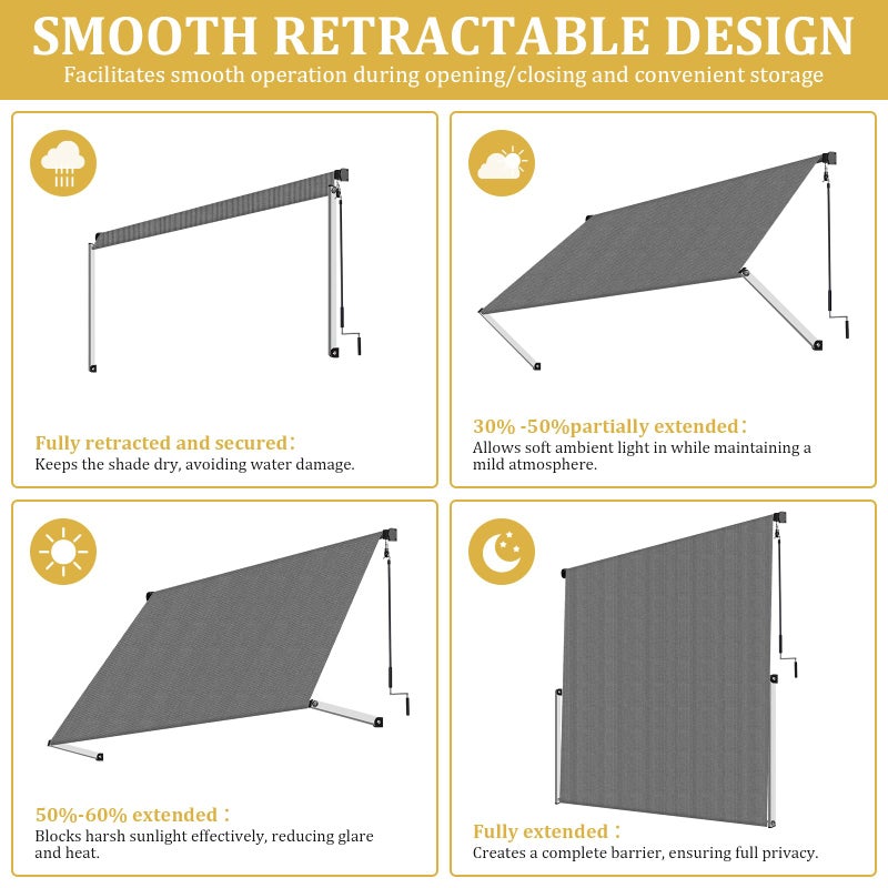 Shade&Beyond 120" X 96" Manual Retractable Awnings for Patio Shades Roll Up Outdoor Sunshade Cloth for Backyard, Garden, Balcony, Grey - Image 4