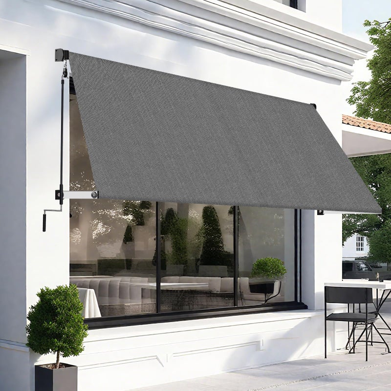 Shade&Beyond 120" X 96" Manual Retractable Awnings for Patio Shades Roll Up Outdoor Sunshade Cloth for Backyard, Garden, Balcony, Grey - Image 1