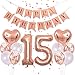 EASUTE 40Inch 15 Balloons Number Birthday Decorations 15th Birthday Decorations for Girls with Rose Gold Banner Confetti Balloons 1 in Diameter Heart Confetti for 15 Birthday Party Supplies Photo Props - Image 3