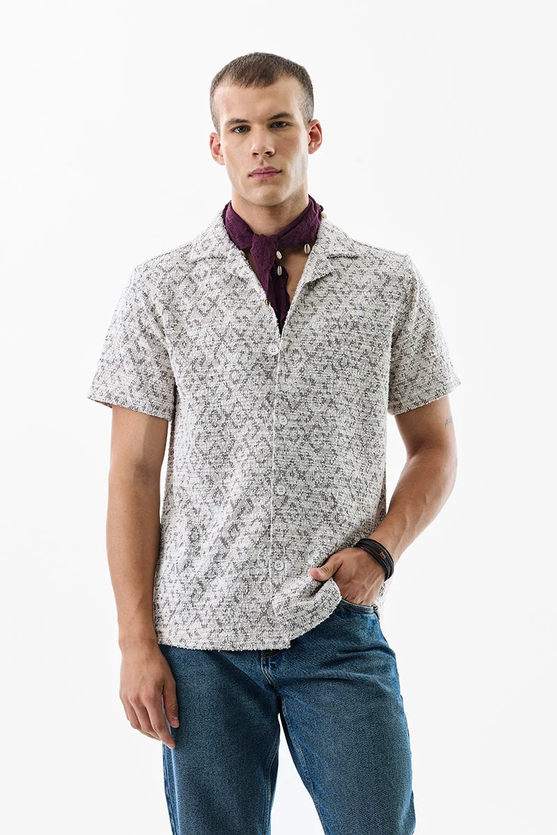 SNITCH Slim Fit Self-Design Off White Shirt