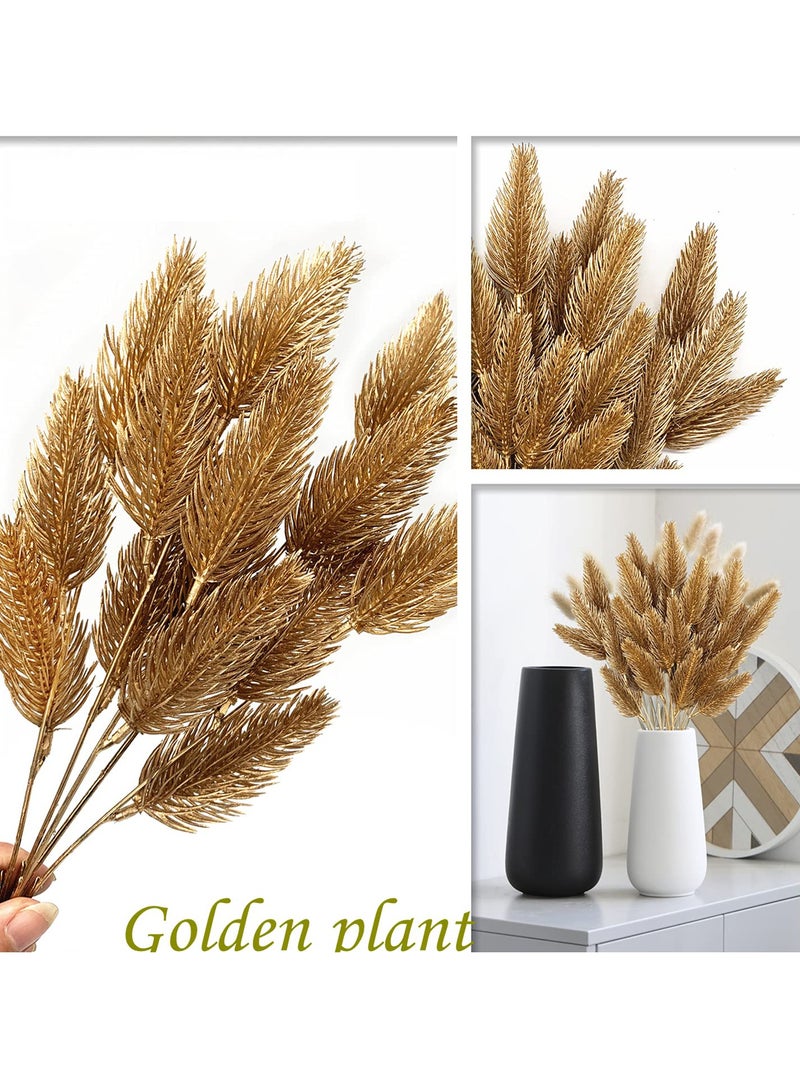 Excefore Artificial Gold Leaves Plants - Plastic Fake Grass Faux Shrubs for Home Indoor Outdoor Garden Wedding Festival Decoration Hall Table Planter Filler (Golden Pinecone 2 Pack) - Image 2