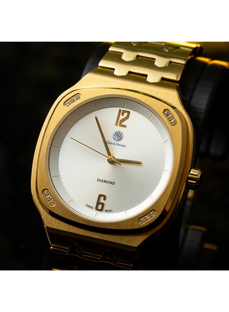 Opera House Men’s Luxury Diamond Analog Watch – 12 Natural Diamonds (SI2 GH) Dial, 42mm Stainless Steel Case, Crystal Glass, 3ATM Water Resistant, SS (Stainless Steel) Case & Band - Image 5