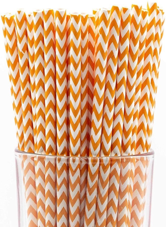 CHOCO DECOR Disposable Paper Straws | 100 Pcs Striped Drinking Straws | 6mm Biodegradable, Compostable & Food-Grade | Party, Event, Picnic & Everyday Beverage Use | Orange Chevron Colour - Image 1
