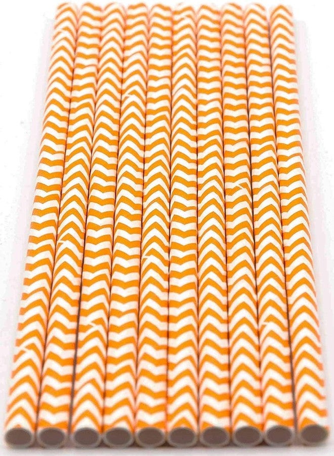 CHOCO DECOR Disposable Paper Straws | 100 Pcs Striped Drinking Straws | 6mm Biodegradable, Compostable & Food-Grade | Party, Event, Picnic & Everyday Beverage Use | Orange Chevron Colour - Image 2