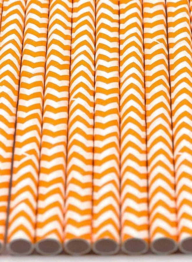 CHOCO DECOR Disposable Paper Straws | 100 Pcs Striped Drinking Straws | 6mm Biodegradable, Compostable & Food-Grade | Party, Event, Picnic & Everyday Beverage Use | Orange Chevron Colour - Image 3