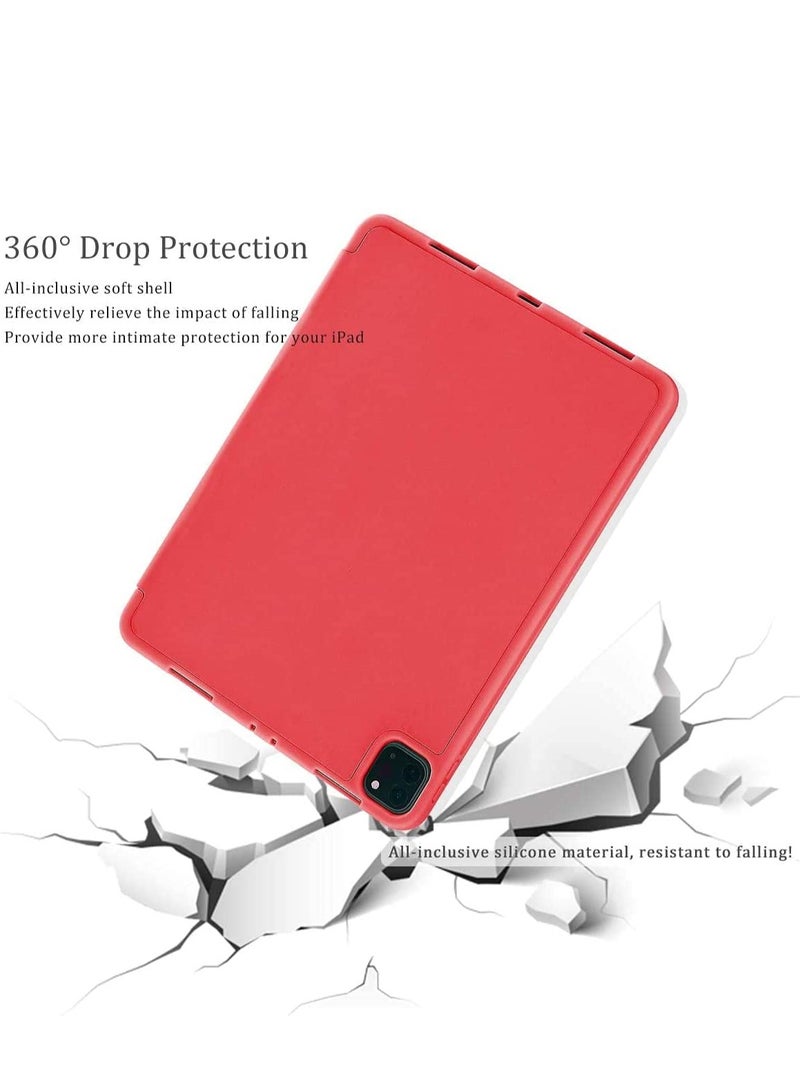 DUSALA Flip Case for New iPad Pro 11-inch 2021 (3rd Gen) / 2020 (2nd Gen) /, Ultra Slim Smart Magnetic Back Cover for iPad Pro 11 2021/2020, Auto Wake/Sleep-With Pencil Holder Red - Image 3