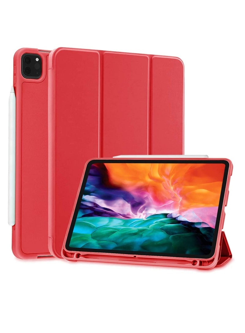 DUSALA Flip Case for New iPad Pro 11-inch 2021 (3rd Gen) / 2020 (2nd Gen) /, Ultra Slim Smart Magnetic Back Cover for iPad Pro 11 2021/2020, Auto Wake/Sleep-With Pencil Holder Red - Image 1