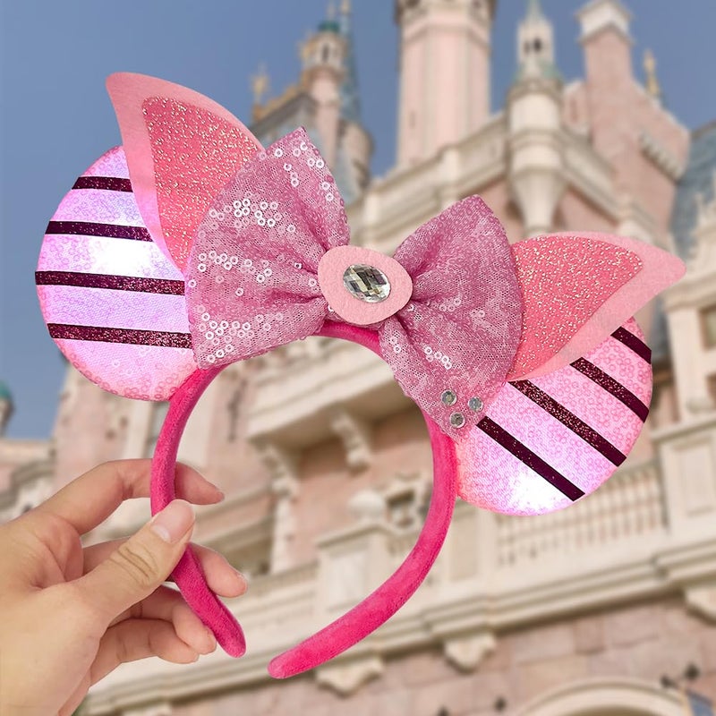 Tarocynn 2 PCS Mouse Ears Headbands with LED Light Sequin Bear Piggy Headbands Park Ears for Party Favors Cosplay Costumes Accessories (Bear & Pig) - Image 5