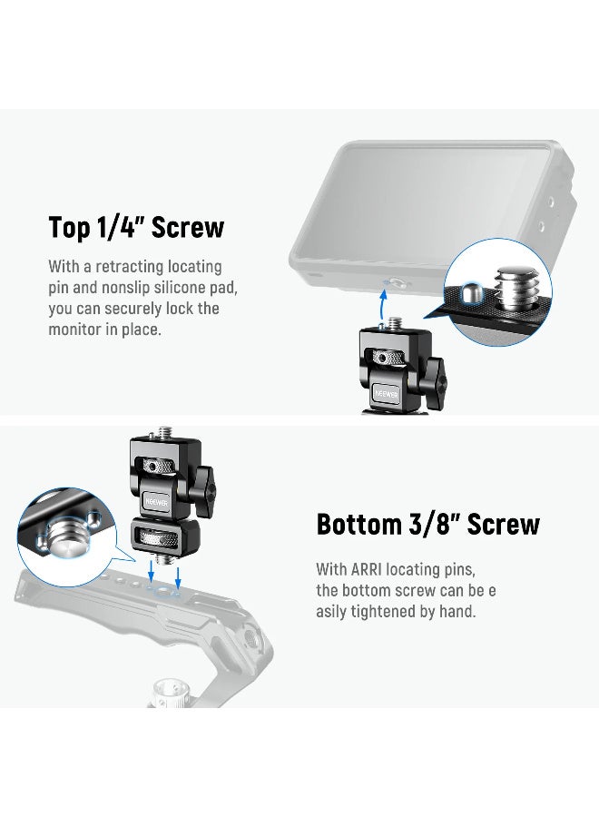 NEEWER Camera Monitor Mount with ARRI Locating Pins, 5"–7" Field Monitor Holder with 1/4" Anti-Twist Screw, 3/8" ARRI-Style Base, 180° Tilt & 360° Swivel for SmallRig Camera Cage Rig Handle - Image 5