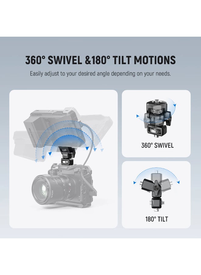 NEEWER Camera Monitor Mount with ARRI Locating Pins, 5"–7" Field Monitor Holder with 1/4" Anti-Twist Screw, 3/8" ARRI-Style Base, 180° Tilt & 360° Swivel for SmallRig Camera Cage Rig Handle - Image 4