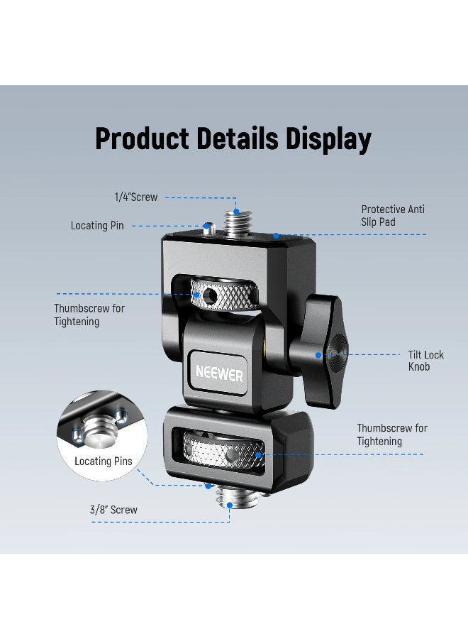 NEEWER Camera Monitor Mount with ARRI Locating Pins, 5"–7" Field Monitor Holder with 1/4" Anti-Twist Screw, 3/8" ARRI-Style Base, 180° Tilt & 360° Swivel for SmallRig Camera Cage Rig Handle - Image 2