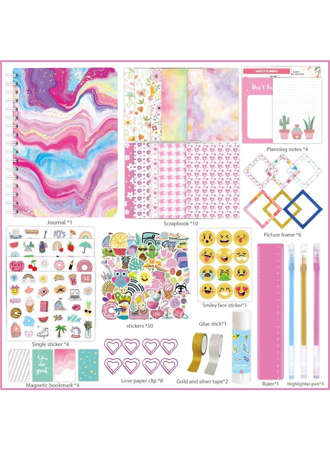 الأزرق جي دبليو DIY JOURNAL SET ملصقات يوميات الأطفال في سن المراهقة هدية قصاصات اليد مجموعة دفتر الأستاذ - Image 5