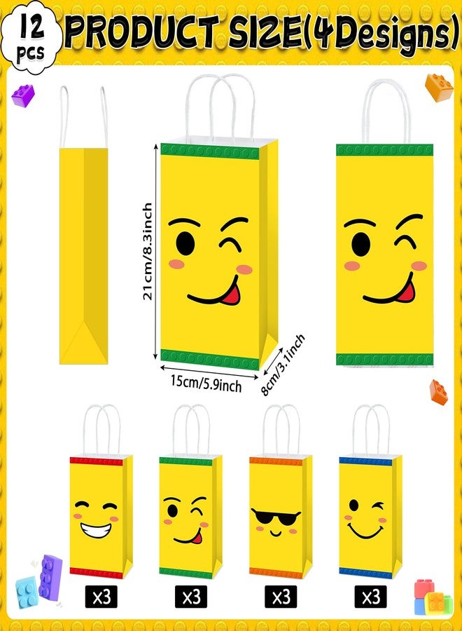 MinFyberd Building Block Paper Bags with Handle Building Block Party Favor Gift Bags Colorful Bricks Gift Wrapping Blocks Bricks Themed Decoration for Movie Fans Birthday Baby Shower Supplies 12Pcs - Image 2