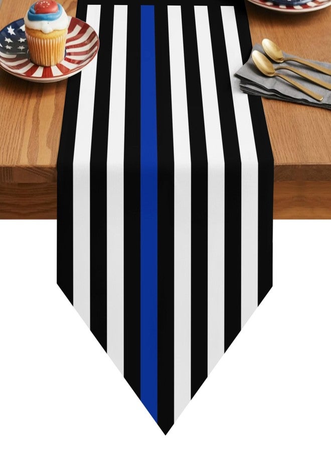 ALAGEO Thin Blue Line Table Runner USA Flag July 4th Kitchen Table Cloth Law Enforcement Thin Blue Line Tablecloth Dresser Scarves for Independence Day Gatherings, Police Party Decorations 13" x70 - Image 1