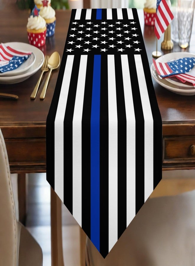ALAGEO Thin Blue Line Table Runner USA Flag July 4th Kitchen Table Cloth Law Enforcement Thin Blue Line Tablecloth Dresser Scarves for Independence Day Gatherings, Police Party Decorations 13" x70 - Image 2