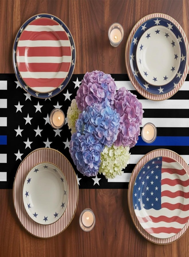ALAGEO Thin Blue Line Table Runner USA Flag July 4th Kitchen Table Cloth Law Enforcement Thin Blue Line Tablecloth Dresser Scarves for Independence Day Gatherings, Police Party Decorations 13" x70 - Image 4