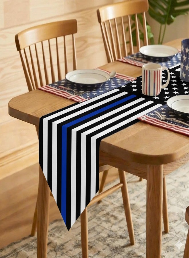 ALAGEO Thin Blue Line Table Runner USA Flag July 4th Kitchen Table Cloth Law Enforcement Thin Blue Line Tablecloth Dresser Scarves for Independence Day Gatherings, Police Party Decorations 13" x70 - Image 5