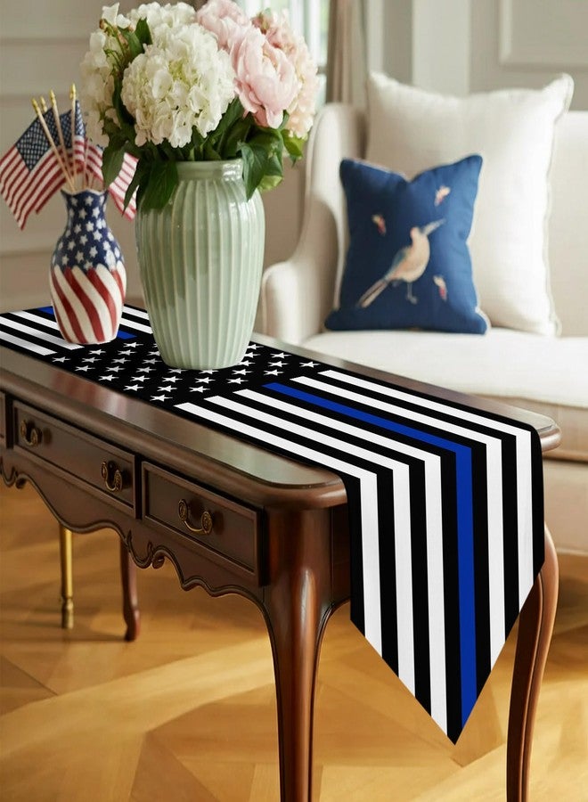 ALAGEO Thin Blue Line Table Runner USA Flag July 4th Kitchen Table Cloth Law Enforcement Thin Blue Line Tablecloth Dresser Scarves for Independence Day Gatherings, Police Party Decorations 13" x70 - Image 3