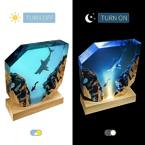 eletriace Epoxy Resin Shark Lamp, Ocean Night Light,Artistry Home Decor Bedside Nightlight, Unique Resin Lighting, Nightstand Decorations for Bedroom, Suitable for Holidays(Shark Lamp) - Image 2