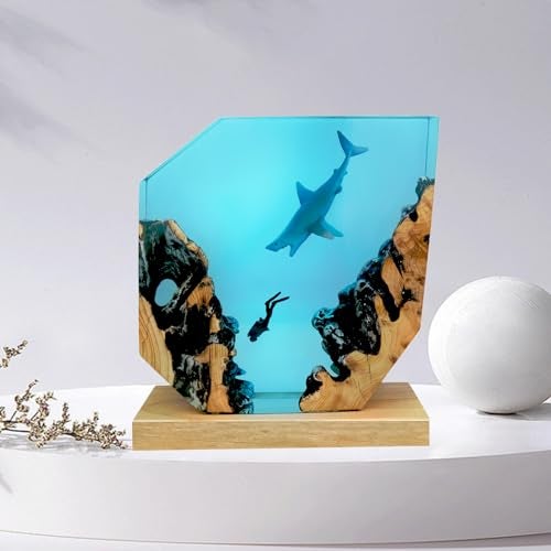 eletriace Epoxy Resin Shark Lamp, Ocean Night Light,Artistry Home Decor Bedside Nightlight, Unique Resin Lighting, Nightstand Decorations for Bedroom, Suitable for Holidays(Shark Lamp) - Image 1