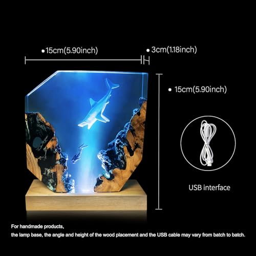 eletriace Epoxy Resin Shark Lamp, Ocean Night Light,Artistry Home Decor Bedside Nightlight, Unique Resin Lighting, Nightstand Decorations for Bedroom, Suitable for Holidays(Shark Lamp) - Image 3