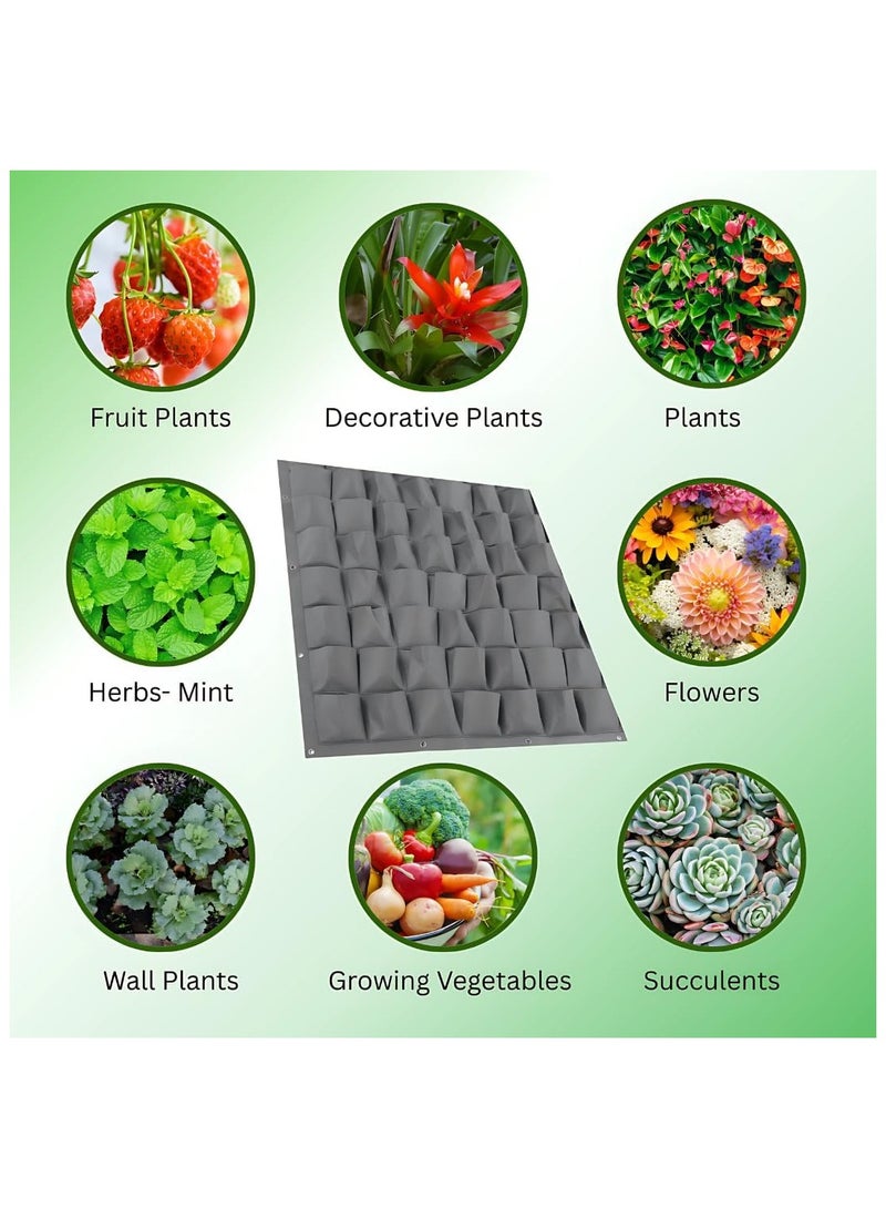 Generic Non Woven Felt Cloth Vertical Planter Pocket Bag, Colour - Grey, Dimension: 100 CM Length X 100 CM Width, 49 Pockets Bag, Vertical Planter Pockets for Herbs, Flowers, Vegetables,Succulents  - Image 2