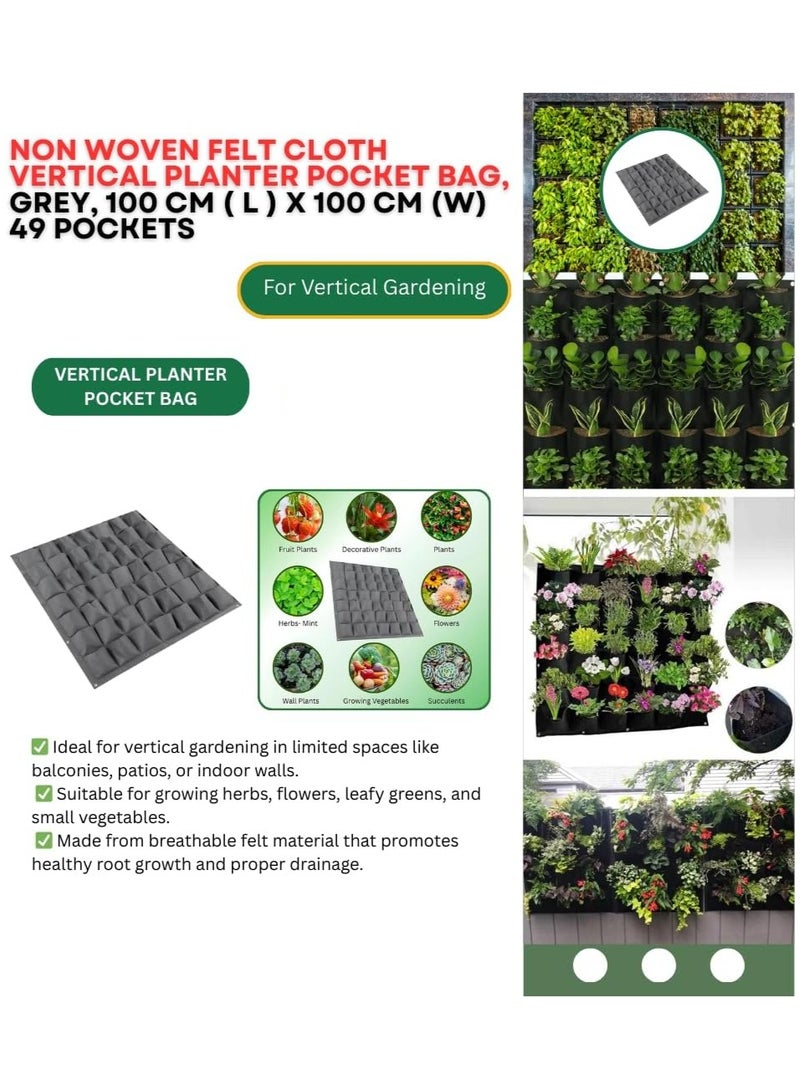 Generic Non Woven Felt Cloth Vertical Planter Pocket Bag, Colour - Grey, Dimension: 100 CM Length X 100 CM Width, 49 Pockets Bag, Vertical Planter Pockets for Herbs, Flowers, Vegetables,Succulents  - Image 3