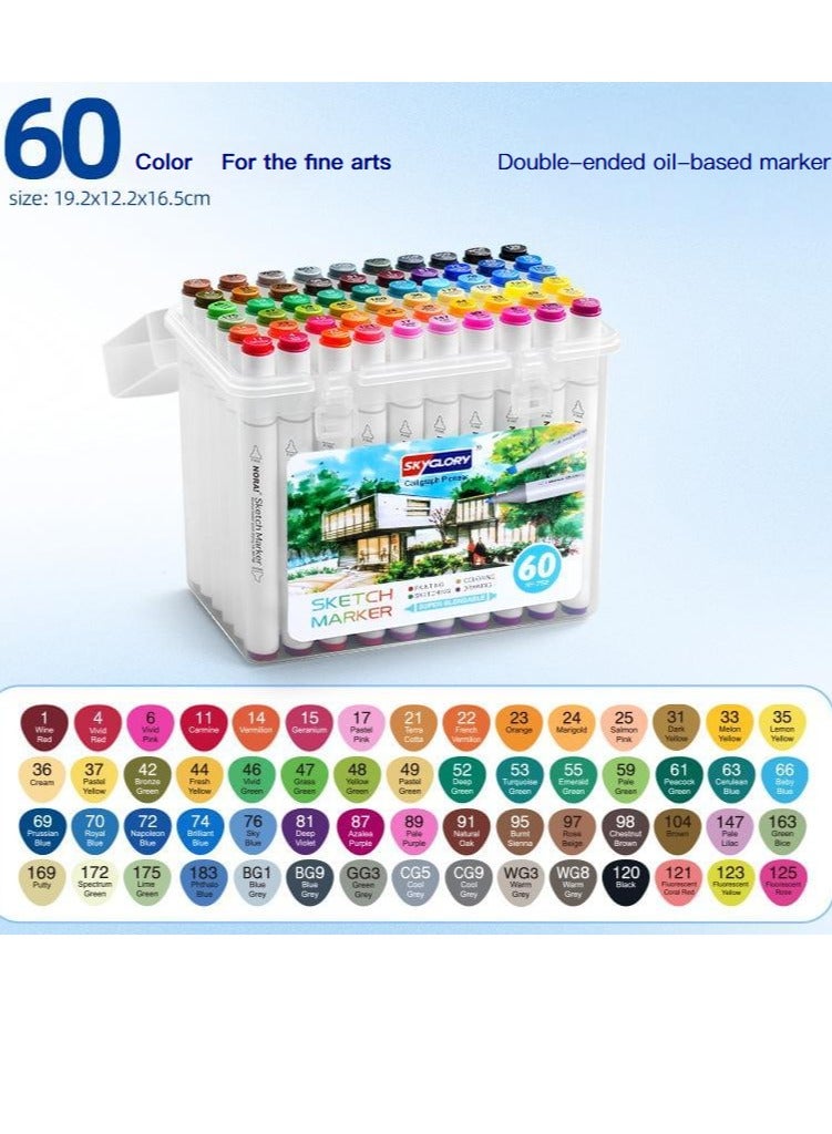general Oil-based marker double-ended 60 color set can be used for animation design, art design, product design, landscape design and other scenes - Image 1