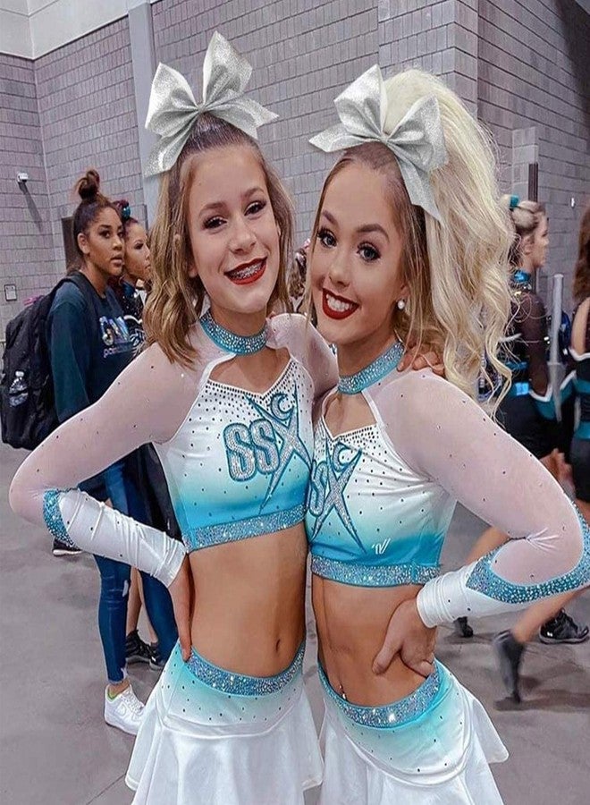 CN 16 PCS 8" Large Glitter Cheer Bows for Cheerleaders, CN Sparkly Hair Bows with Elastic Hair Ties Accessories for Teens Girls Women Cheerleading Softball Competition Sports (Silver) - Image 3