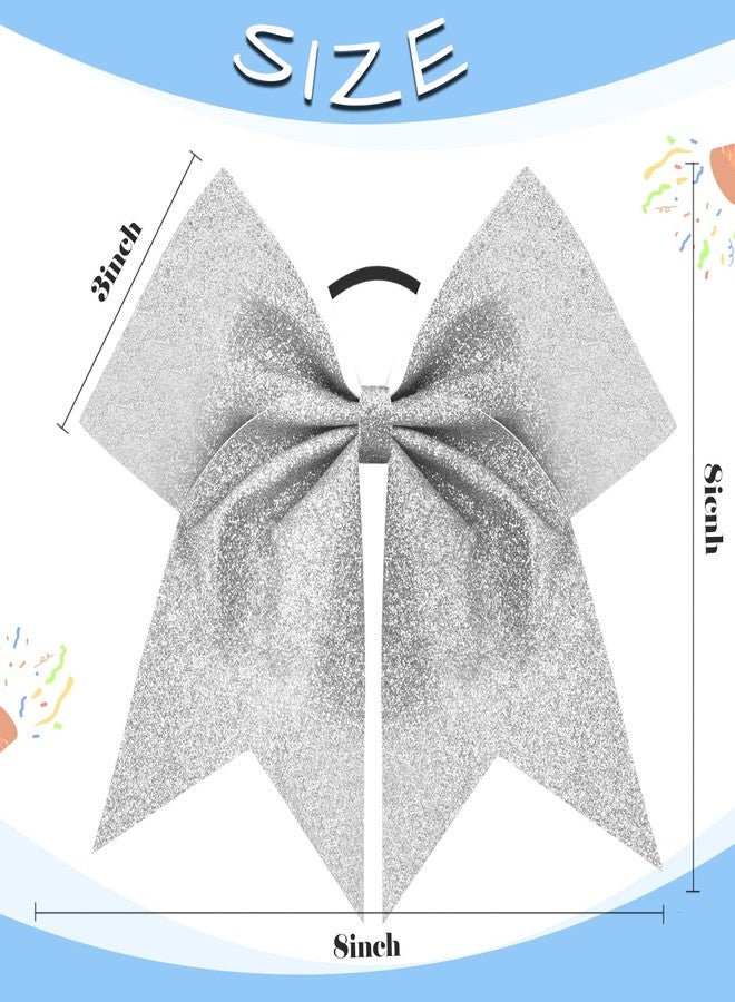 CN 16 PCS 8" Large Glitter Cheer Bows for Cheerleaders, CN Sparkly Hair Bows with Elastic Hair Ties Accessories for Teens Girls Women Cheerleading Softball Competition Sports (Silver) - Image 4