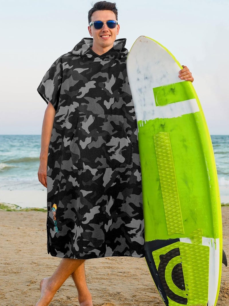 Suncube SUN CUBE Surf Poncho Changing Robe with Hood | Absorbent Quick Dry Microfiber Wetsuit Changing Towel with Pocket for Surfing Men Women, Camo Black, One size - Image 2