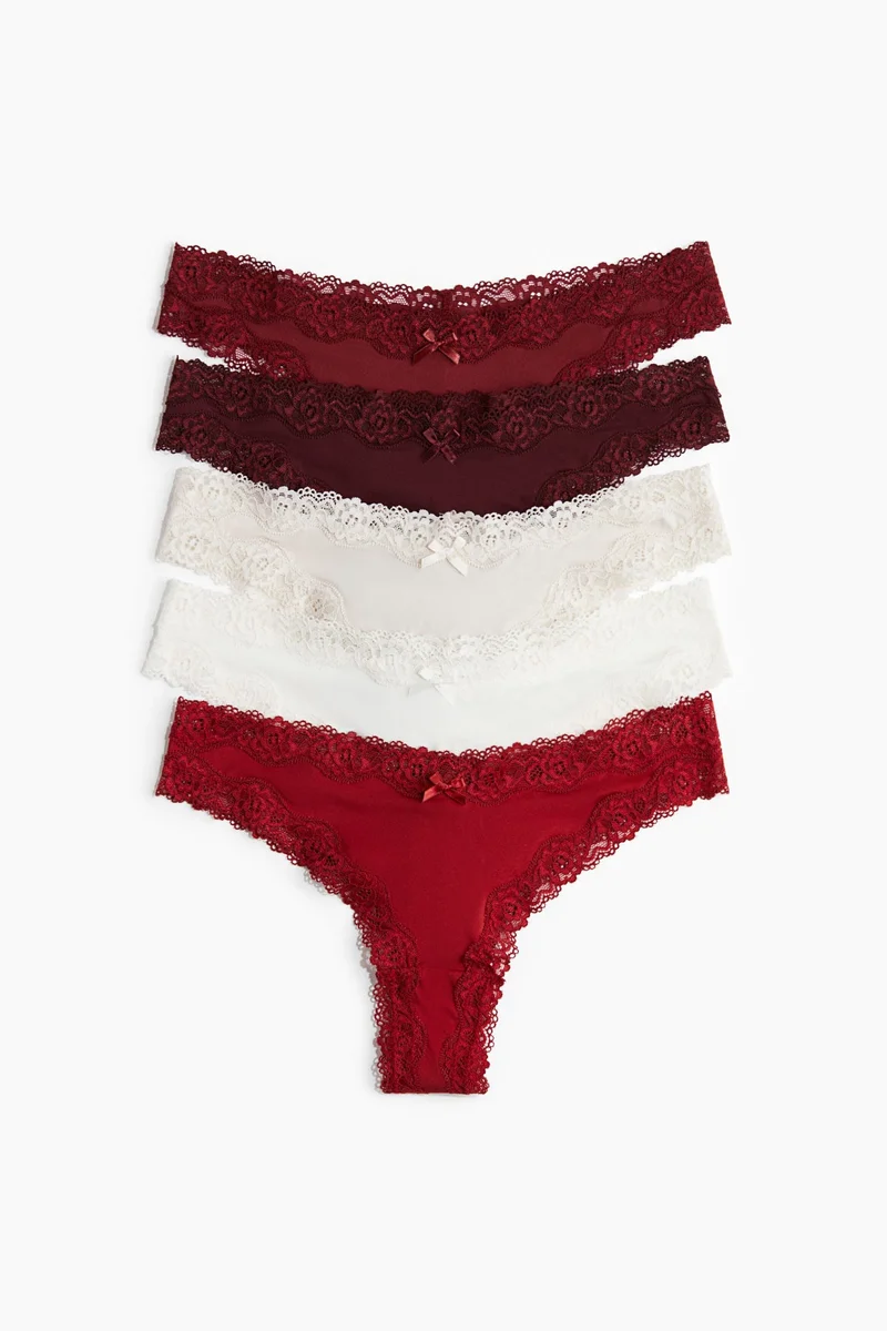 اتش اند ام سروال بقصّة برازيلي من الدانتيل والميكروفايبر - عبوة من قطعتين