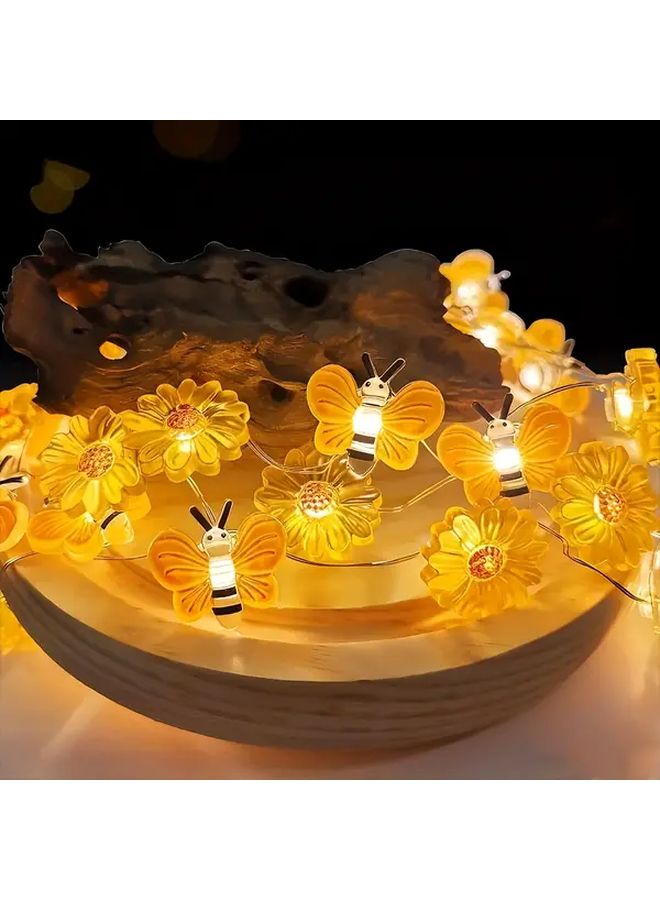78 74 بوصة 20 مصباح LED نحلة دوار الشمس فراشة أضواء خرافية تعمل بالبطارية زينة الربيع - Image 1