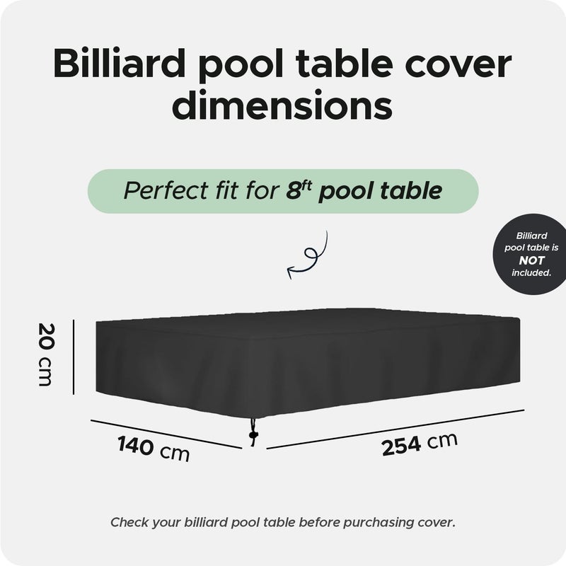 Encasify Billiard Pool Table Cover, Dustproof, Waterproof & Tearproof Covers for Pool Table 7/8/9FT Fitted - Polyester Material - Black (8 Feet (254cm x 140cm X 20cm)) - Image 3