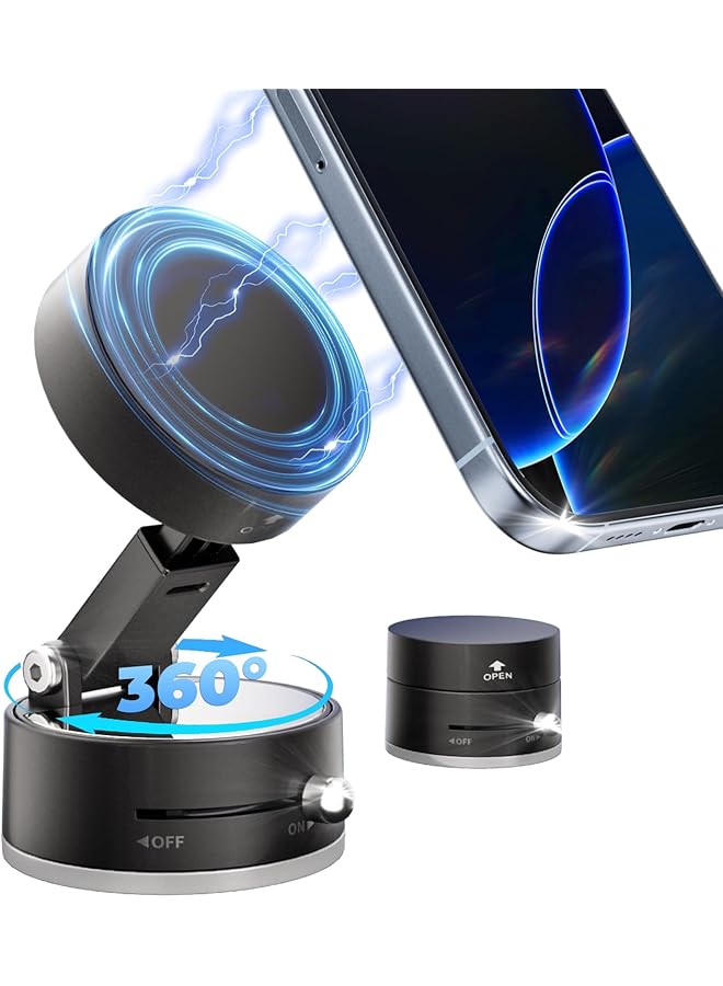 S-TOP Foldable Vacuum Magnetic car Phone Holder for Magsafe, 360° Rotatable Suction Phone Mount, Strong Suction Cup Magnetic Car Phone Holder for iPhone, Samsung, All Smartphones & All Car Models - Image 1