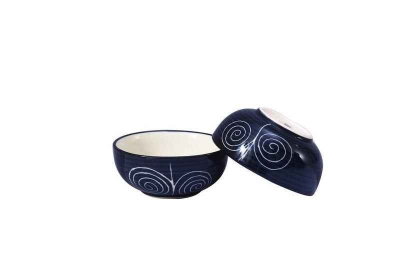 Caffeine Ceramic Handmade Black Doodle Dessert Bowl (Set of 2, 150 ml) - Image 1