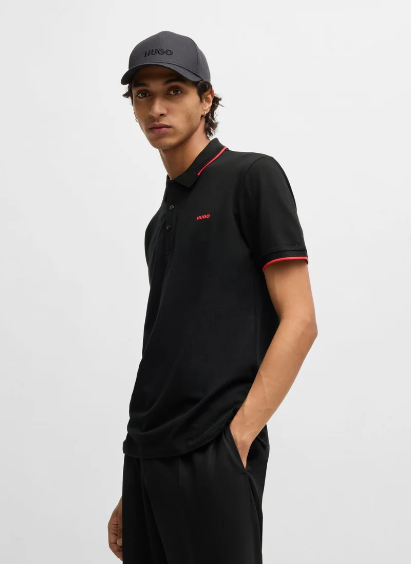 HUGO Stretch-cotton slim-fit polo shirt with printed logo