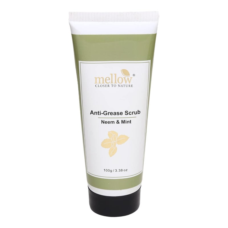 Mellow Herbals Ayurvedic Anti Grease Scrub 100Gm with Mint Neem Oat Grains Treats Blackheads Acne Deep Cleanses Pore Sitmulates Blood Ciculation Ayush Certified GMO Paraben and Silicone Free - Image 1