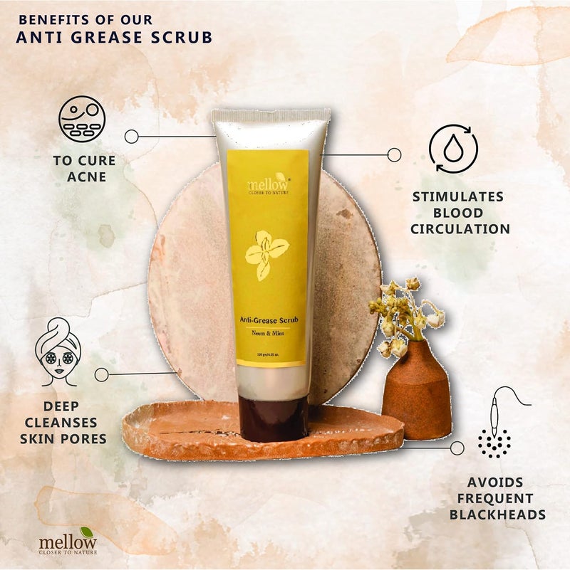 Mellow Herbals Ayurvedic Anti Grease Scrub 100Gm with Mint Neem Oat Grains Treats Blackheads Acne Deep Cleanses Pore Sitmulates Blood Ciculation Ayush Certified GMO Paraben and Silicone Free - Image 5