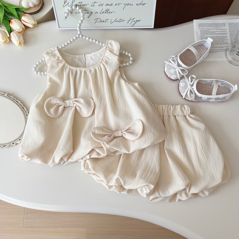 Childrens Puff Sleeveless Dress Set Suit 