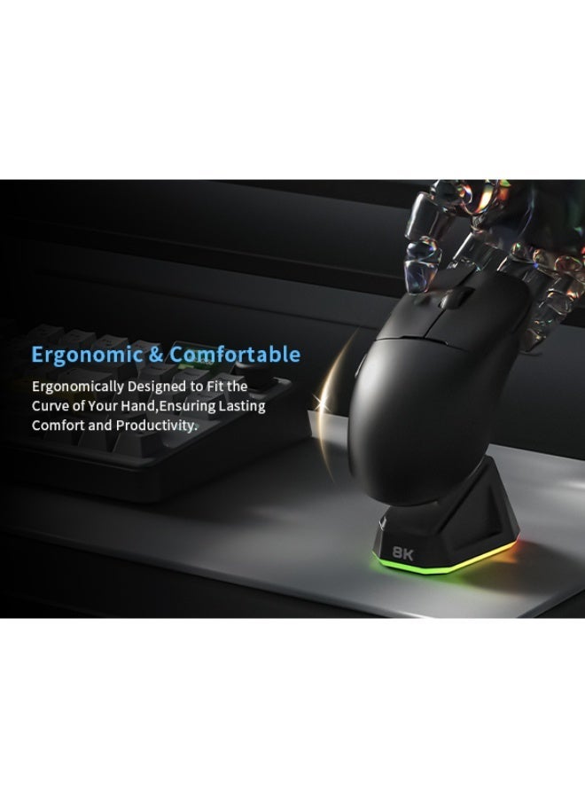 A-jazz AJ159 PRO 8K Black Wireless Gaming Mouse | PAW3395 Sensor | 56g Ultra-Light | Tri-Mode Connectivity | Magnetic Charging - Image 5