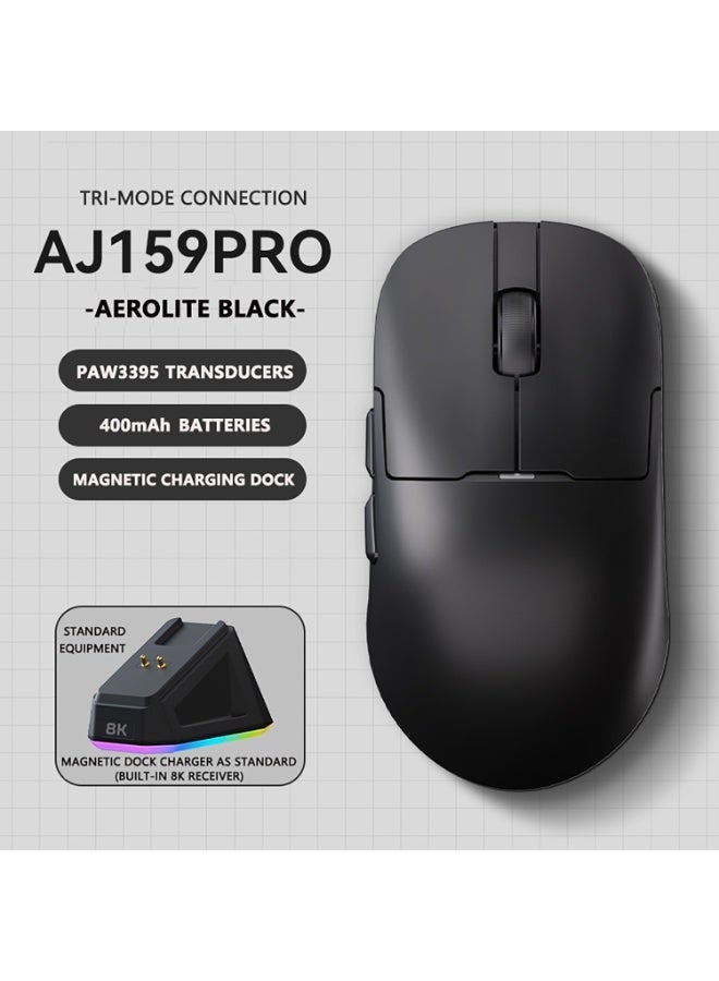 A-jazz AJ159 PRO 8K Black Wireless Gaming Mouse | PAW3395 Sensor | 56g Ultra-Light | Tri-Mode Connectivity | Magnetic Charging - Image 2