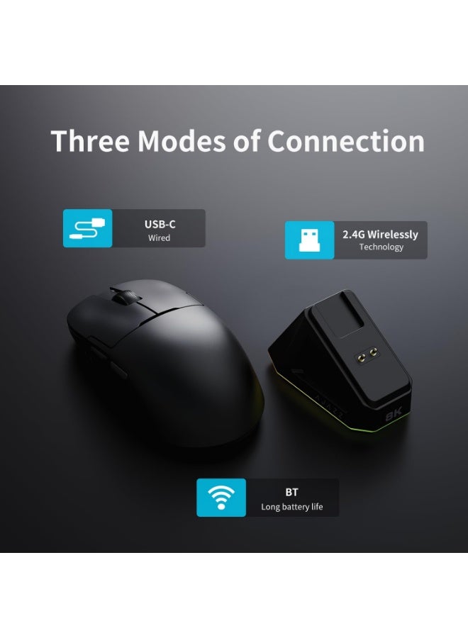 A-jazz AJ159 PRO 8K DPI Black Wireless Gaming Mouse | PAW3395 Sensor | 56g Ultra-Lightweight Design | Three Connection Modes | Magnetic Charging - Image 3