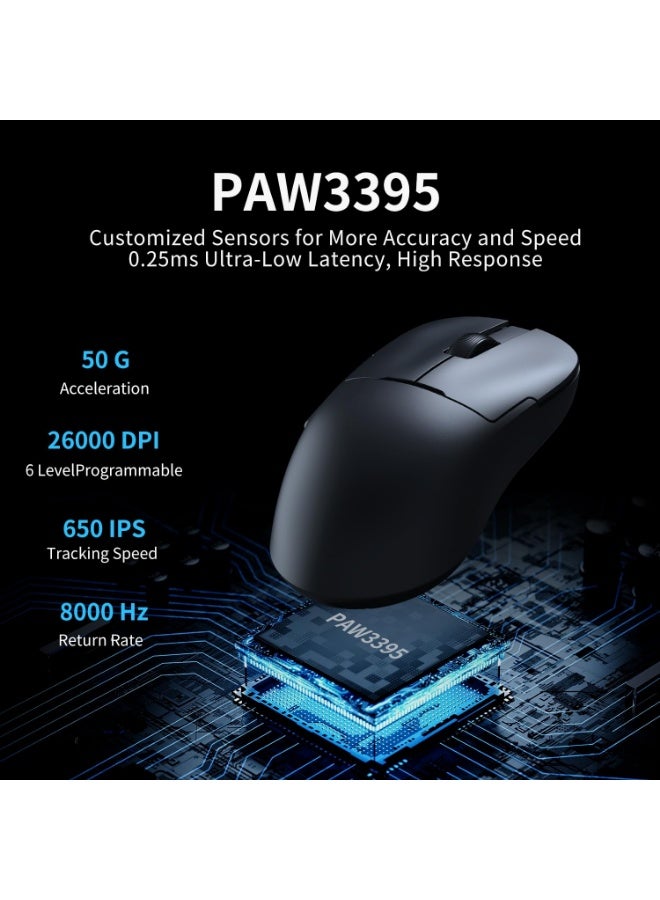 A-jazz AJ159 PRO 8K DPI Black Wireless Gaming Mouse | PAW3395 Sensor | 56g Ultra-Lightweight Design | Three Connection Modes | Magnetic Charging - Image 5